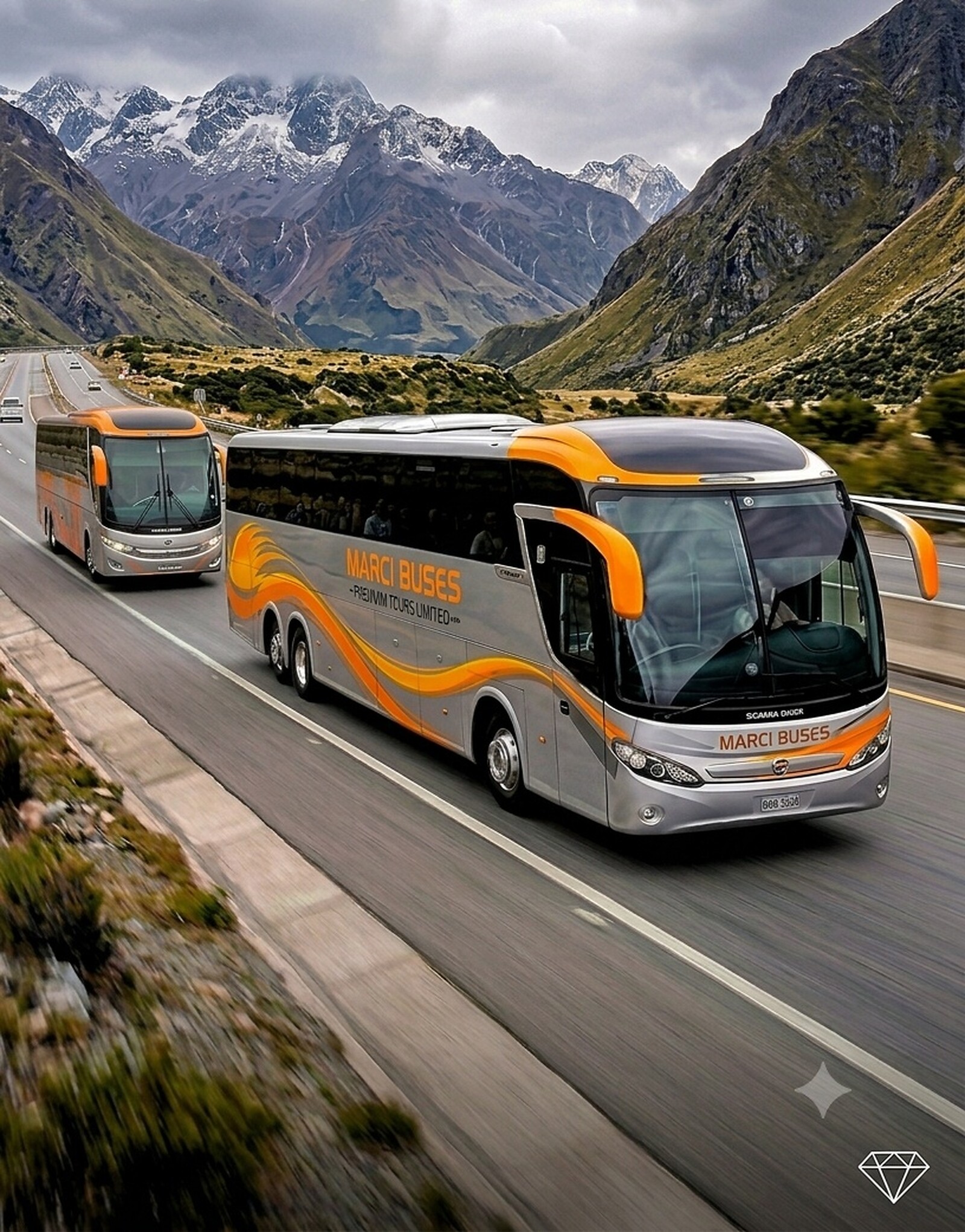 Bus Marci Buses Premium Class en carretera de montaña